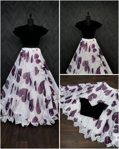 Big Leaf Purple Color Digital Print Crop Top Lehenga