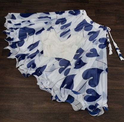 Big Leaf Blue Color Digital Print Crop Top Lehenga