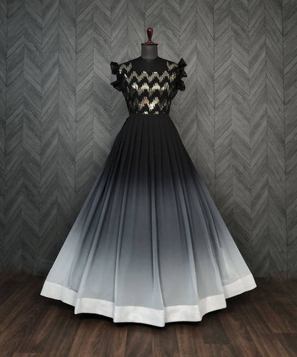 Black Color Shaded Sequence Embroidered Work Gown