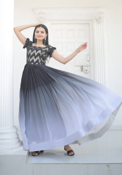 Black Color Shaded Sequence Embroidered Work Gown
