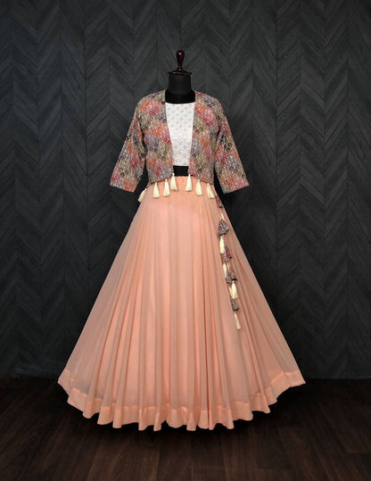 Good Looking Peach Color Lehenga Choli With Koti