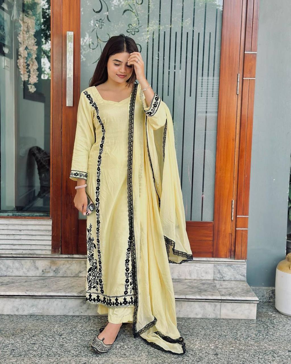 Decent Embroidery Work Yellow Color Salwar Suit