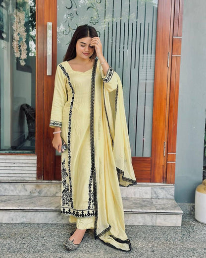 Decent Embroidery Work Yellow Color Salwar Suit