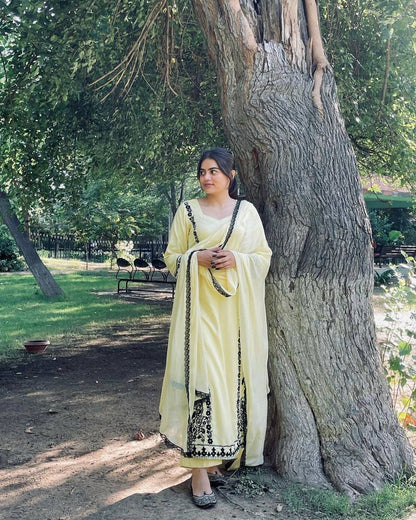 Decent Embroidery Work Yellow Color Salwar Suit