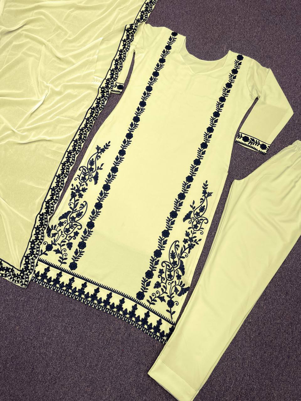 Decent Embroidery Work Yellow Color Salwar Suit