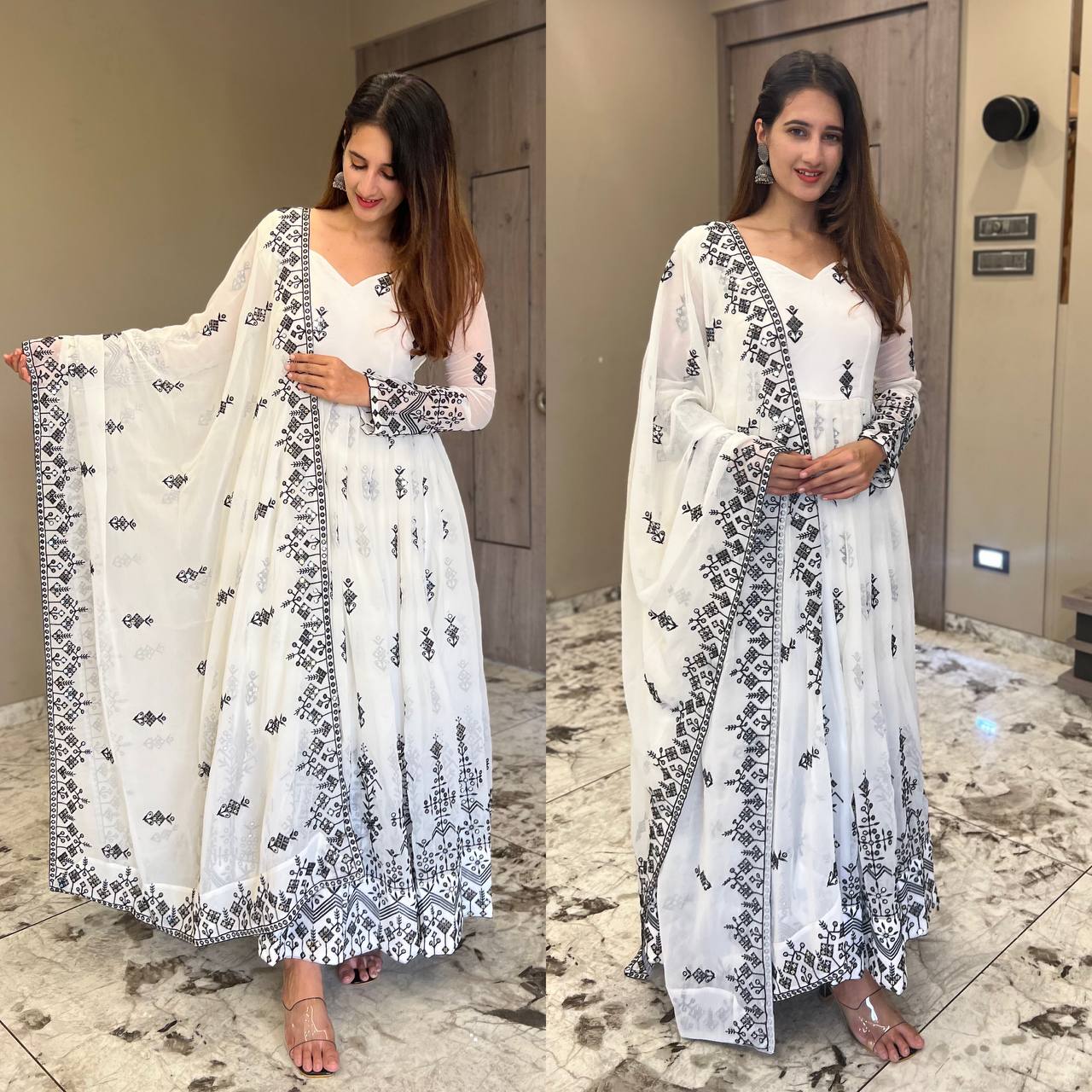 Precious  White Color Georgette Embroidery Work Suit