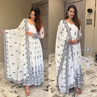 Precious  White Color Georgette Embroidery Work Suit