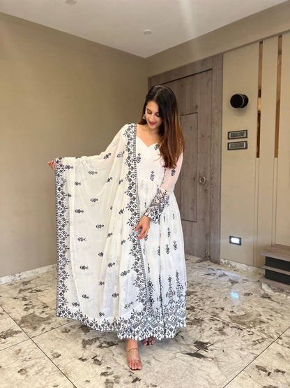 Precious  White Color Georgette Embroidery Work Suit