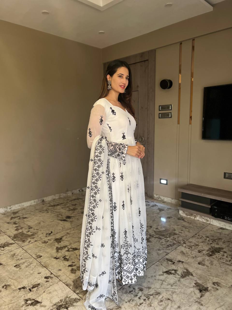Precious  White Color Georgette Embroidery Work Suit