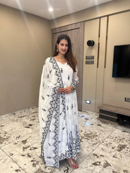 Precious  White Color Georgette Embroidery Work Suit