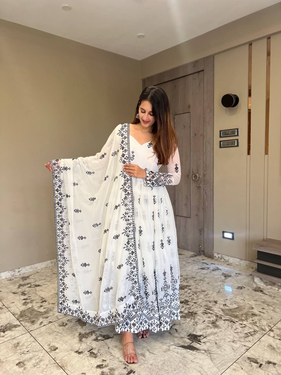 Precious  White Color Georgette Embroidery Work Suit