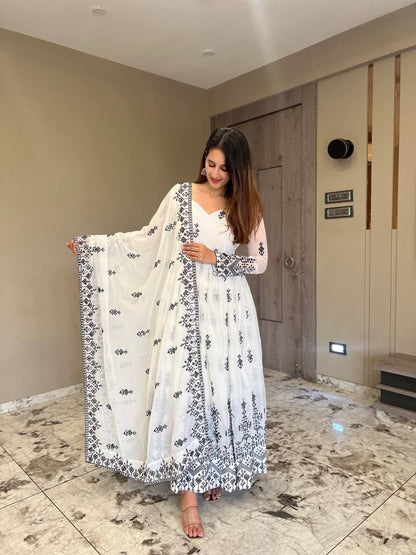 Precious  White Color Georgette Embroidery Work Suit
