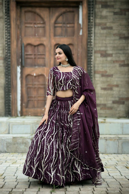 Glimmering Sequence Work Wine Color Lehenga Choli