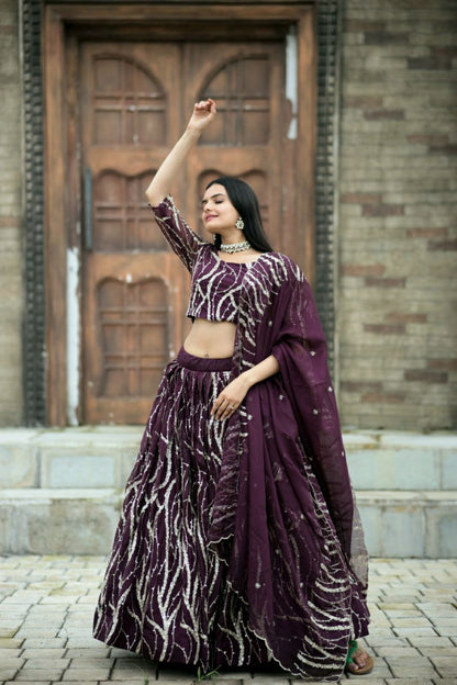 Glimmering Sequence Work Wine Color Lehenga Choli