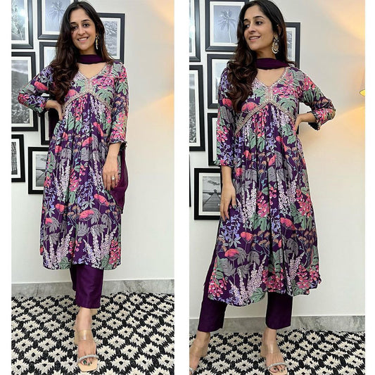 Naira Cut Multi Color Handwork Kurti Pair