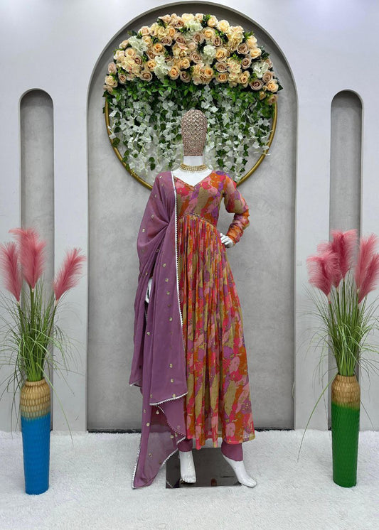Hand Work With Digital Printed Dusty Pink Aaliya Cut Kurti