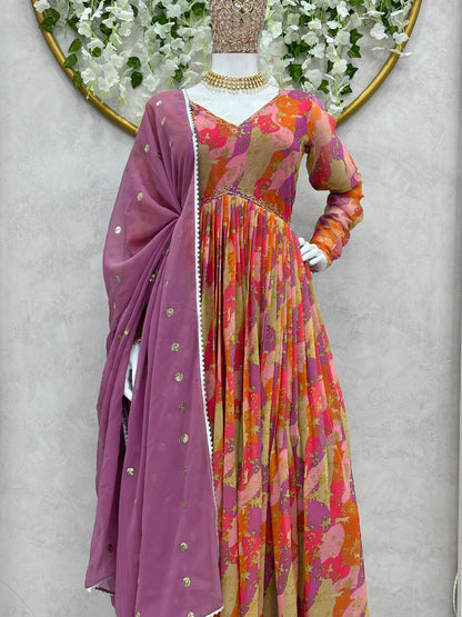 Hand Work With Digital Printed Dusty Pink Aaliya Cut Kurti