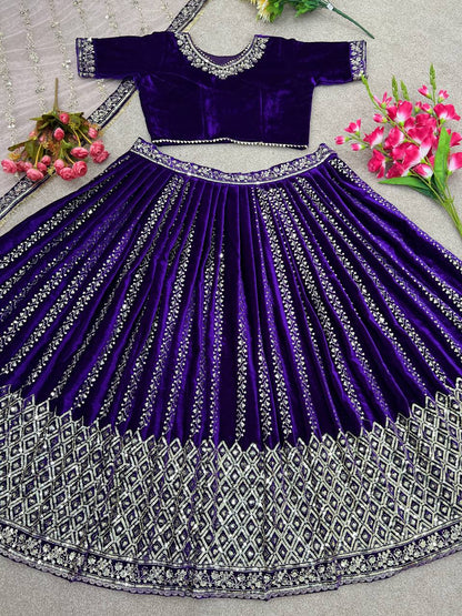 Superhit Heavy Work Velvet Purple Color Lehenga Choli