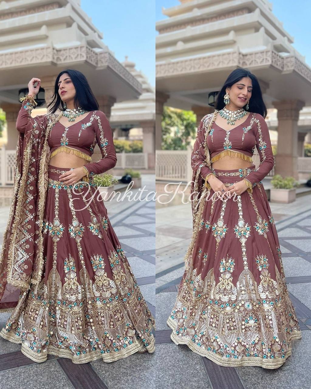 Chocolate Color Embroidery Work Lehenga Choli