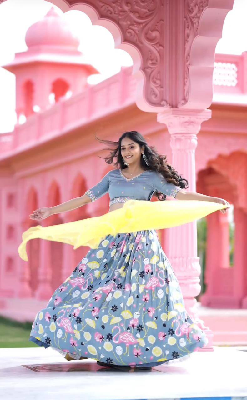 Fantastic Sky Blue Color Printed Lehenga Choli