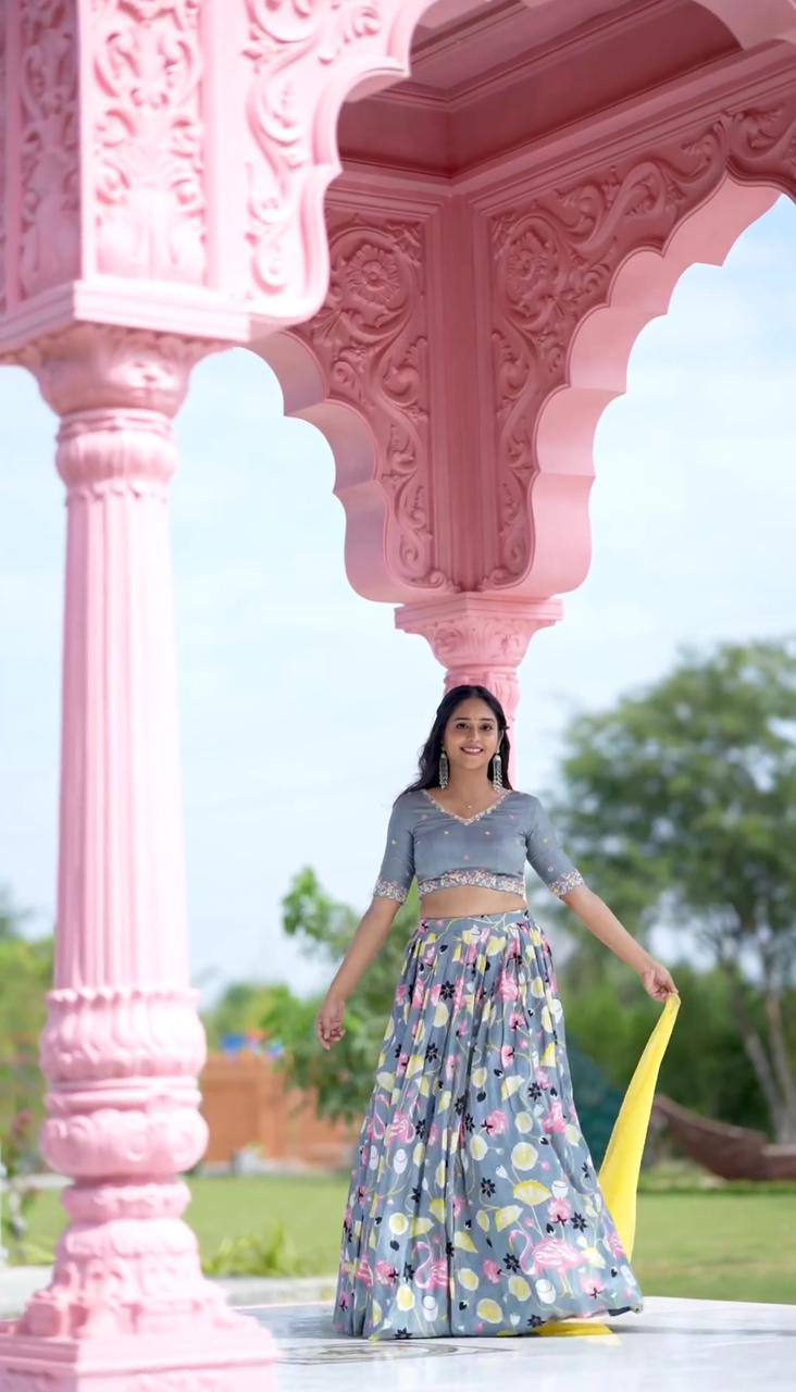 Fantastic Sky Blue Color Printed Lehenga Choli