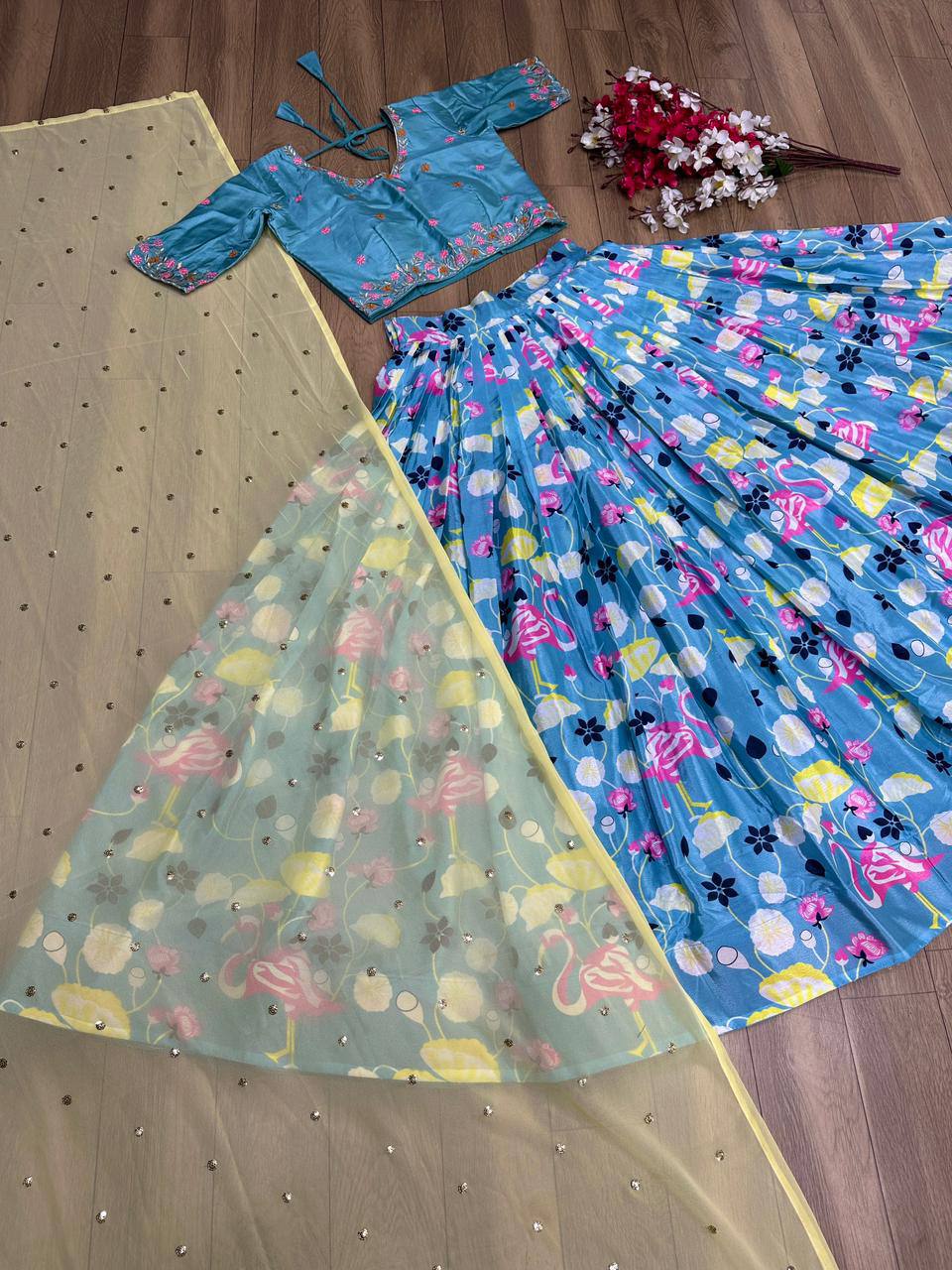 Fantastic Sky Blue Color Printed Lehenga Choli