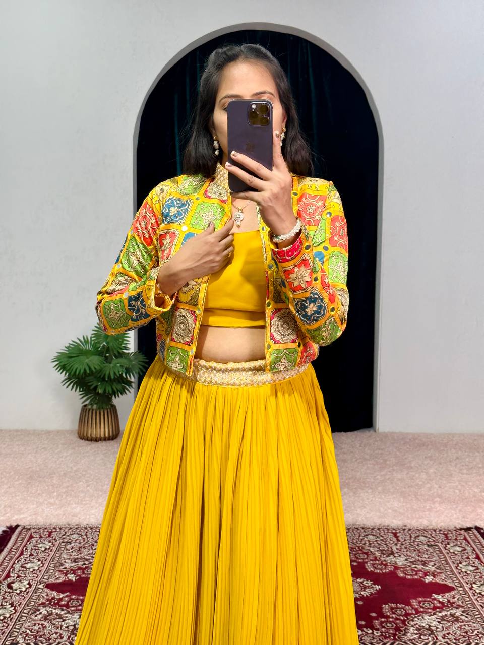 Exclusive Plated Yellow Lehenga Set With Jacket