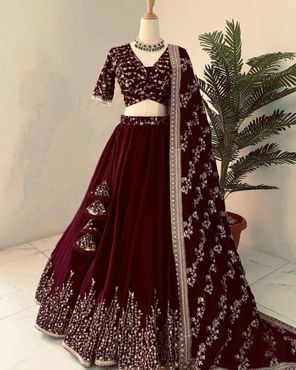 Engagement Wear Maroon Color Beautiful Lehenga Choli