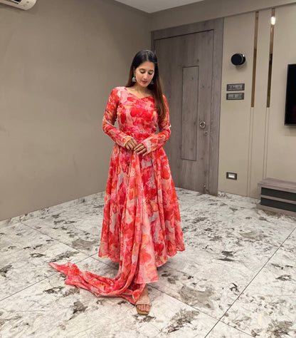 Festive Wear Multi Color Organza Gown