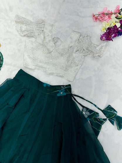 Fabulous Teal Blue Color Printed Lehenga Choli