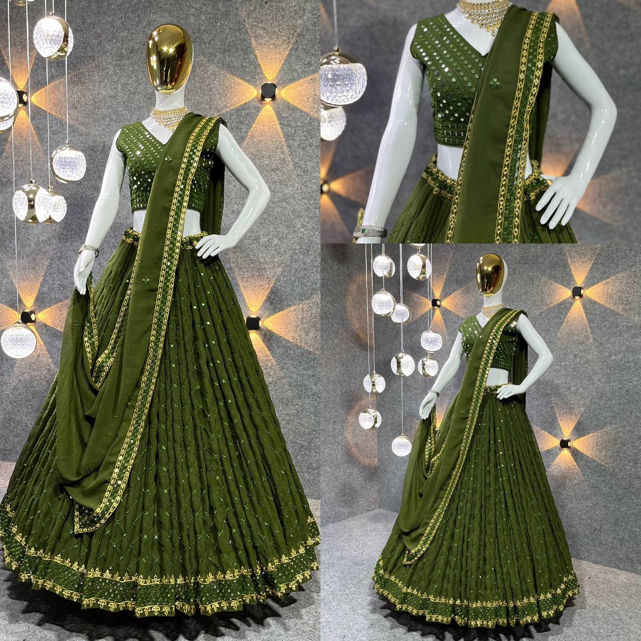 Stunning Mehendi Color Sequence Work Wedding Lehenga Choli