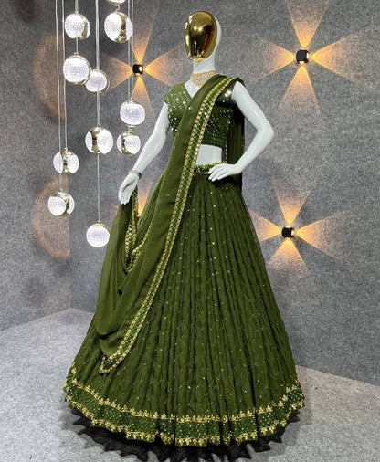 Stunning Mehendi Color Sequence Work Wedding Lehenga Choli