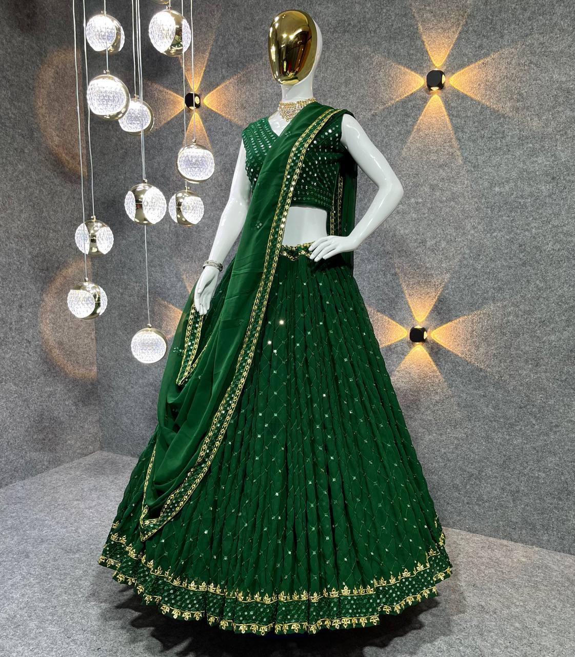 Stunning Green Color Sequence Work Wedding Lehenga Choli