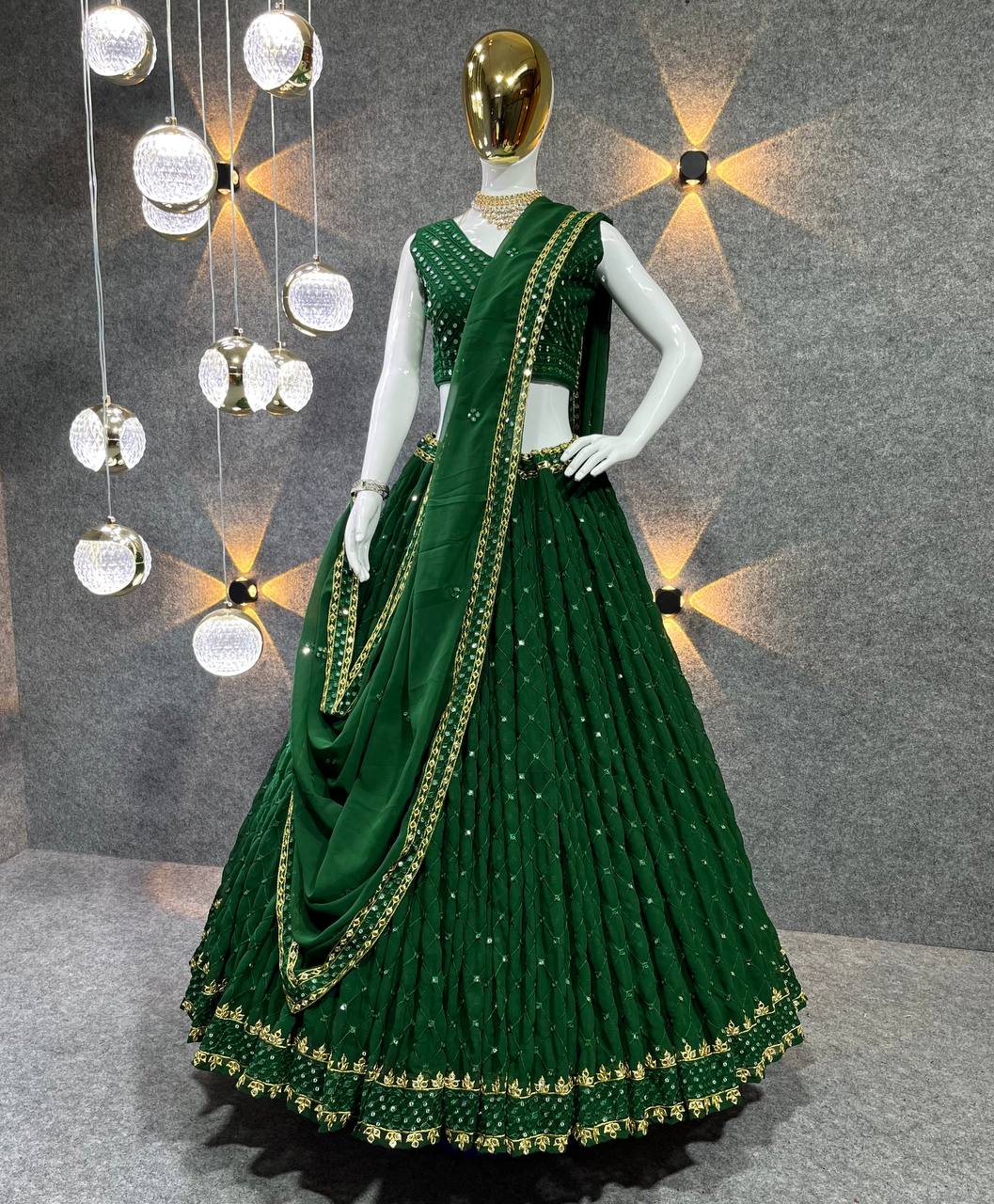 Stunning Green Color Sequence Work Wedding Lehenga Choli