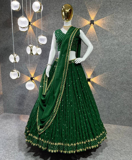 Stunning Green Color Sequence Work Wedding Lehenga Choli