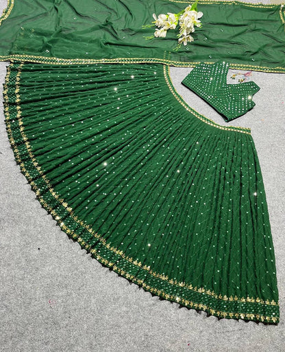 Stunning Green Color Sequence Work Wedding Lehenga Choli
