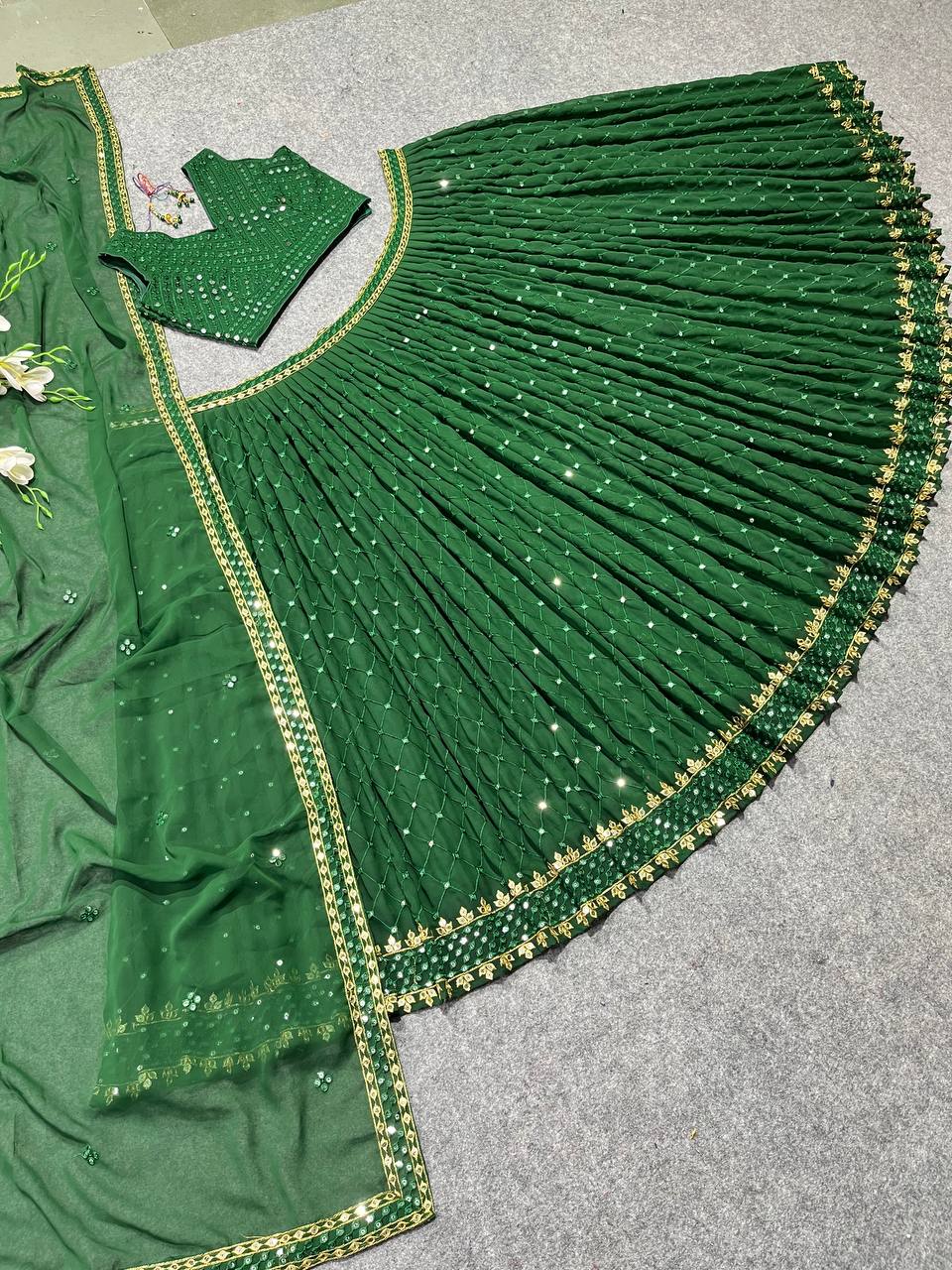Stunning Green Color Sequence Work Wedding Lehenga Choli