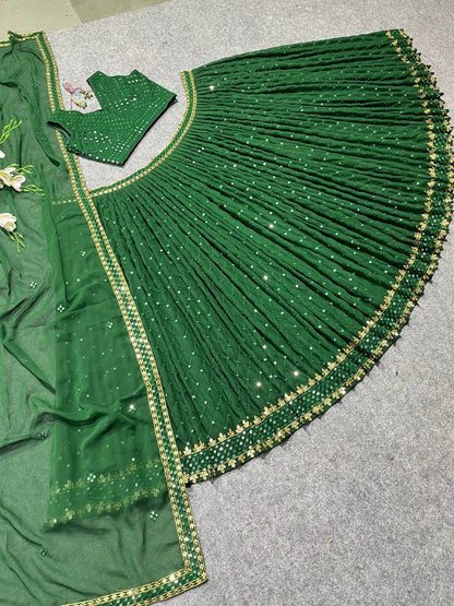 Stunning Green Color Sequence Work Wedding Lehenga Choli