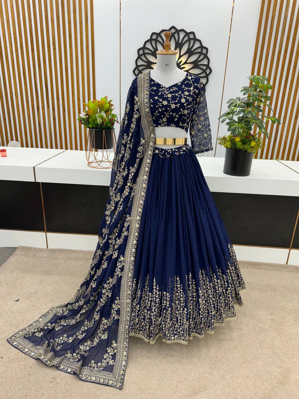 Engagement Wear Navy Blue Color Beautiful Lehenga Choli