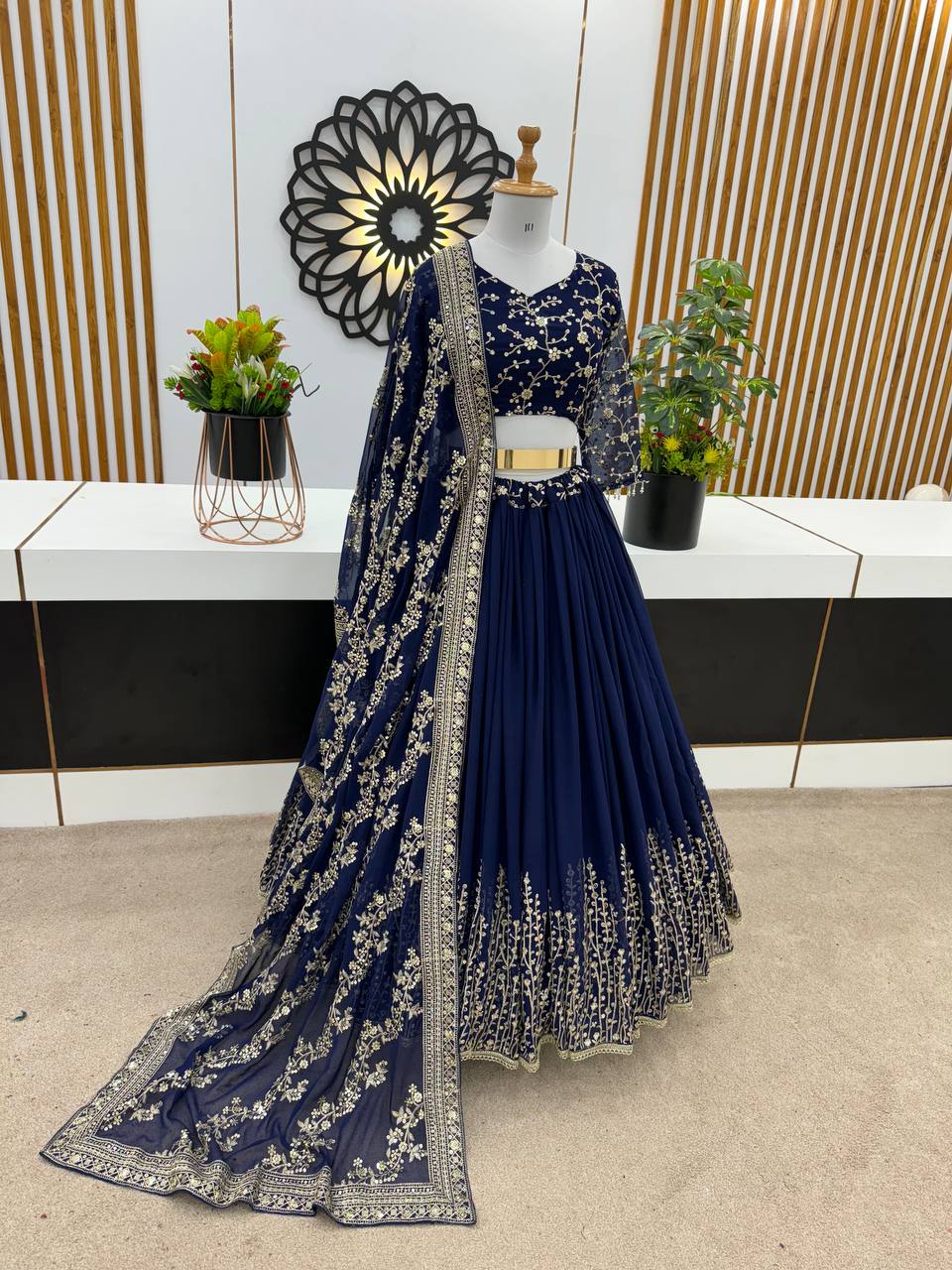Engagement Wear Navy Blue Color Beautiful Lehenga Choli
