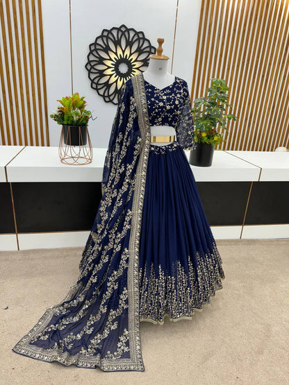 Engagement Wear Navy Blue Color Beautiful Lehenga Choli