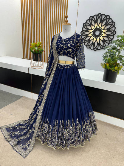 Engagement Wear Navy Blue Color Beautiful Lehenga Choli