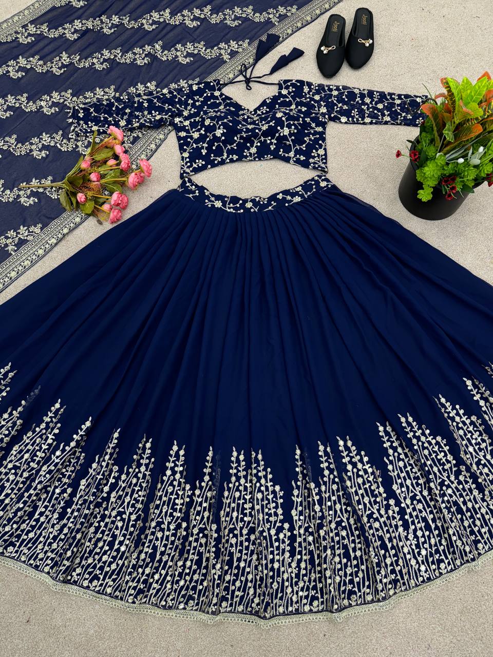 Engagement Wear Navy Blue Color Beautiful Lehenga Choli
