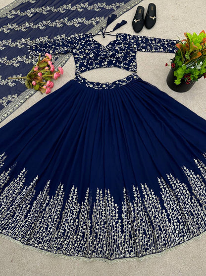 Engagement Wear Navy Blue Color Beautiful Lehenga Choli