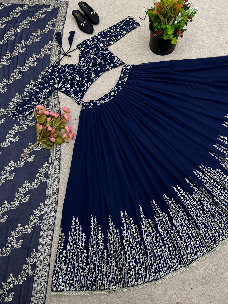 Engagement Wear Navy Blue Color Beautiful Lehenga Choli
