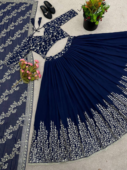 Engagement Wear Navy Blue Color Beautiful Lehenga Choli