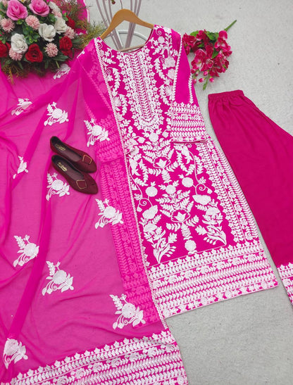 Alluring Pink Color Thread Embroidery Work Salwar Suit