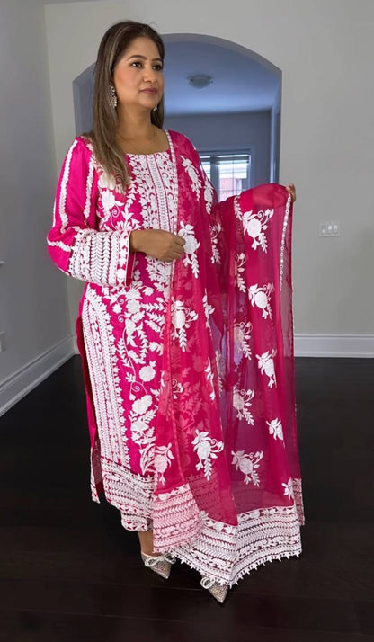 Alluring Pink Color Thread Embroidery Work Salwar Suit