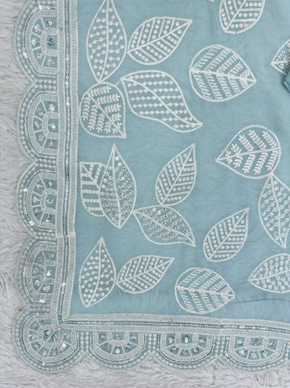 Glorious Sequence Thread Work Sky Blue Color Saree