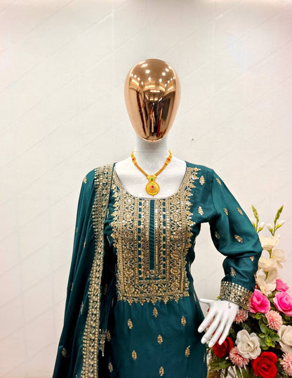 Elegant Teal Green Color Salwar Suit With Dupatta